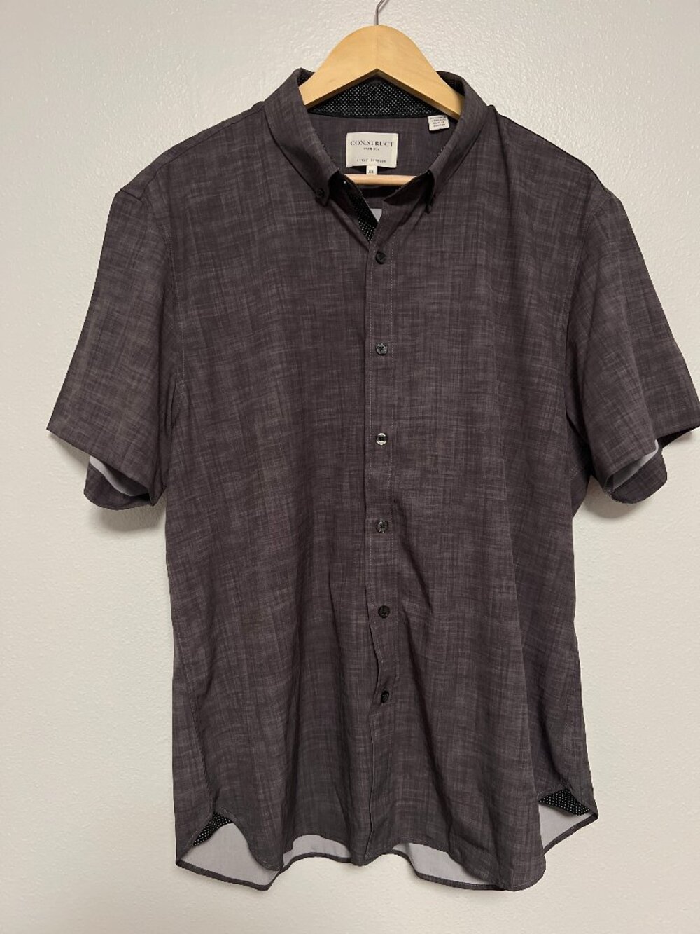 Construct Slim Fit 4-Way Stretch Button Up Shirt Gray XL Short Sleeve Casual Men